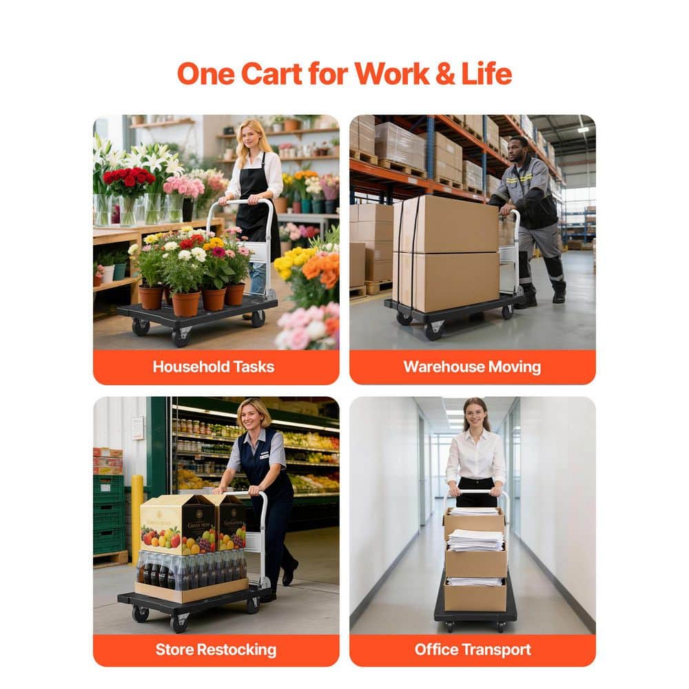 SKYSHALO 35.2 x 23.4 x 33.5 in. Foldable Push Cart Dolly, Folding Platform Truck w/ Swivel Wheels, Space Saving Handle, 660 lbs. (2)
