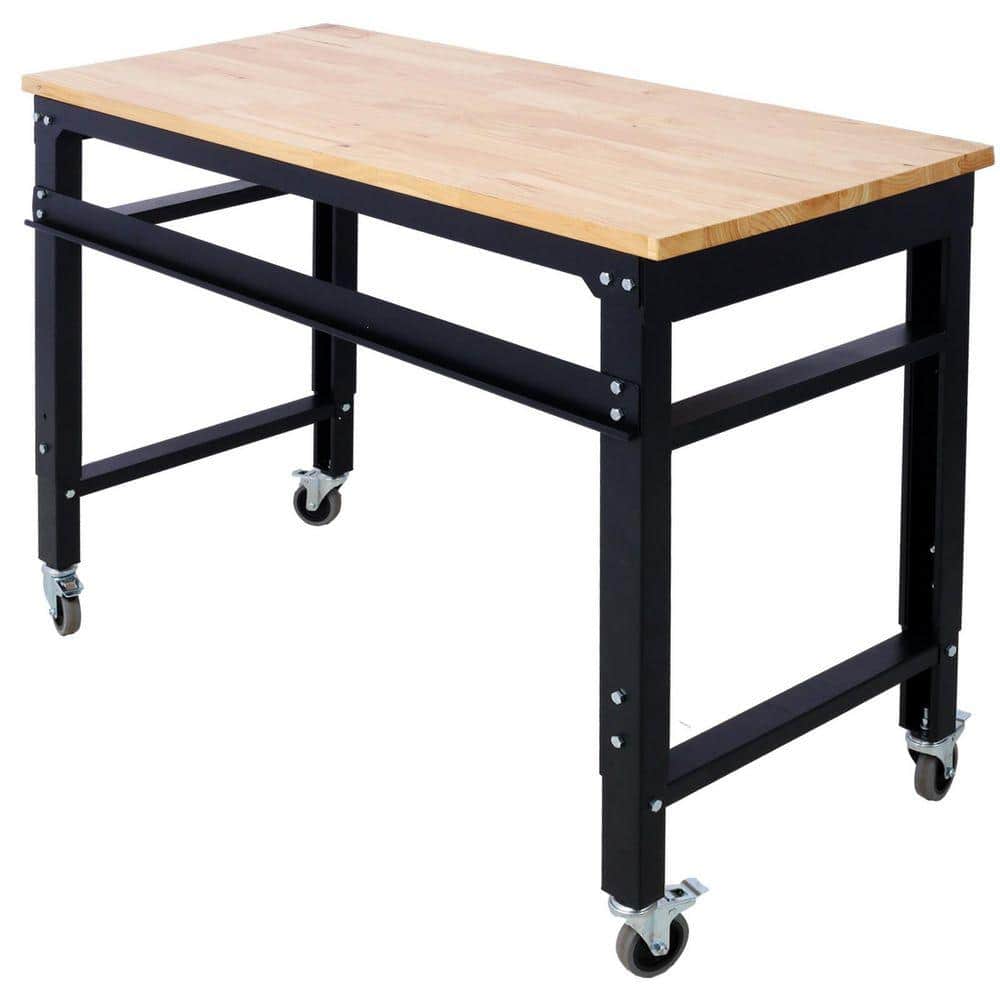 Miscool Ami 48" Rolling Workbench Adjustable Height with Metal Rubber Wood Top (2)