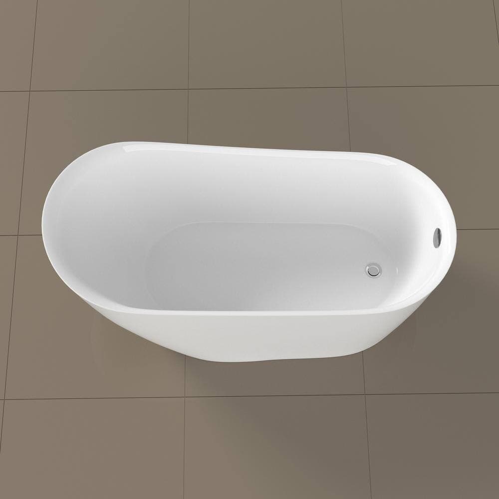 Streamline 59.1 in. Acrylic Flatbottom Non-Whirlpool Bathtub in Glossy White with Polished Chrome Drain and Overflow Cover (2)
