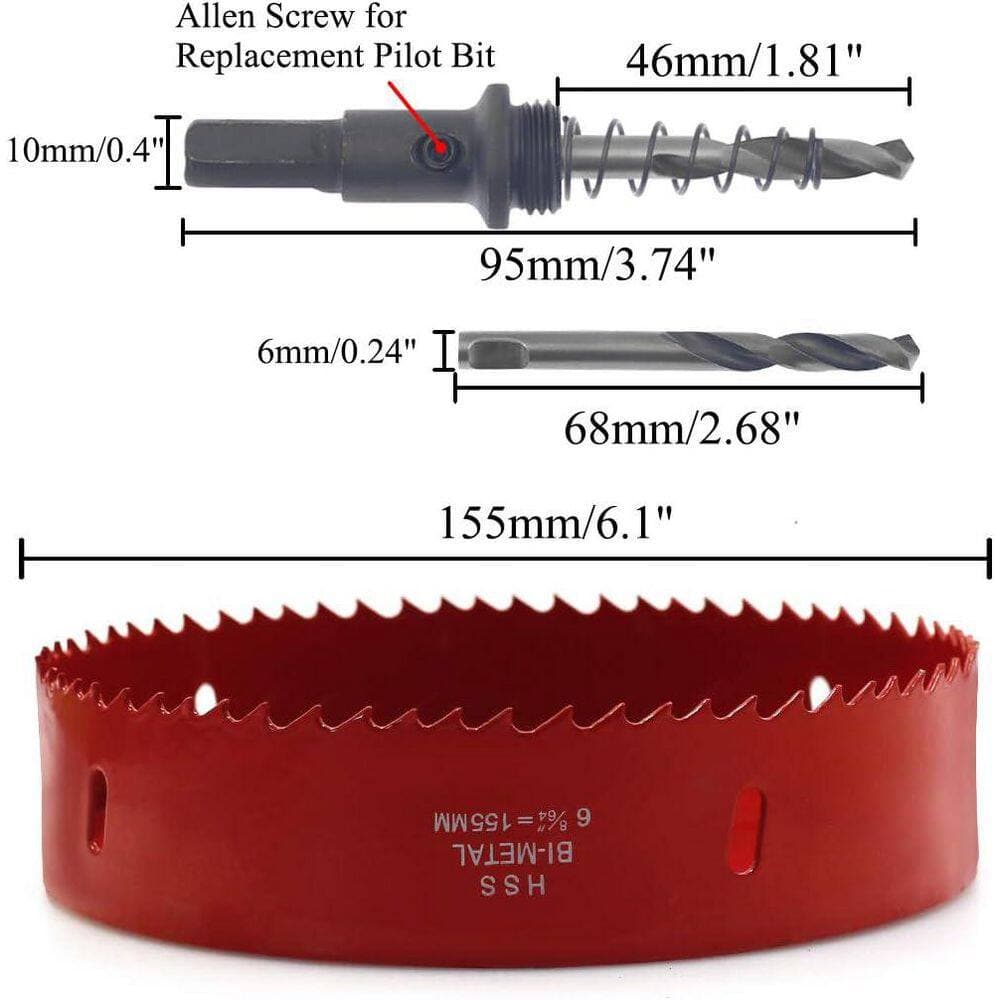 Unbranded 6.1 in. Bi-Metal Hole Saw Corn Hole Cutter for Cornhole Boards Drywall Plastic Wood Fiberboard Red (3)