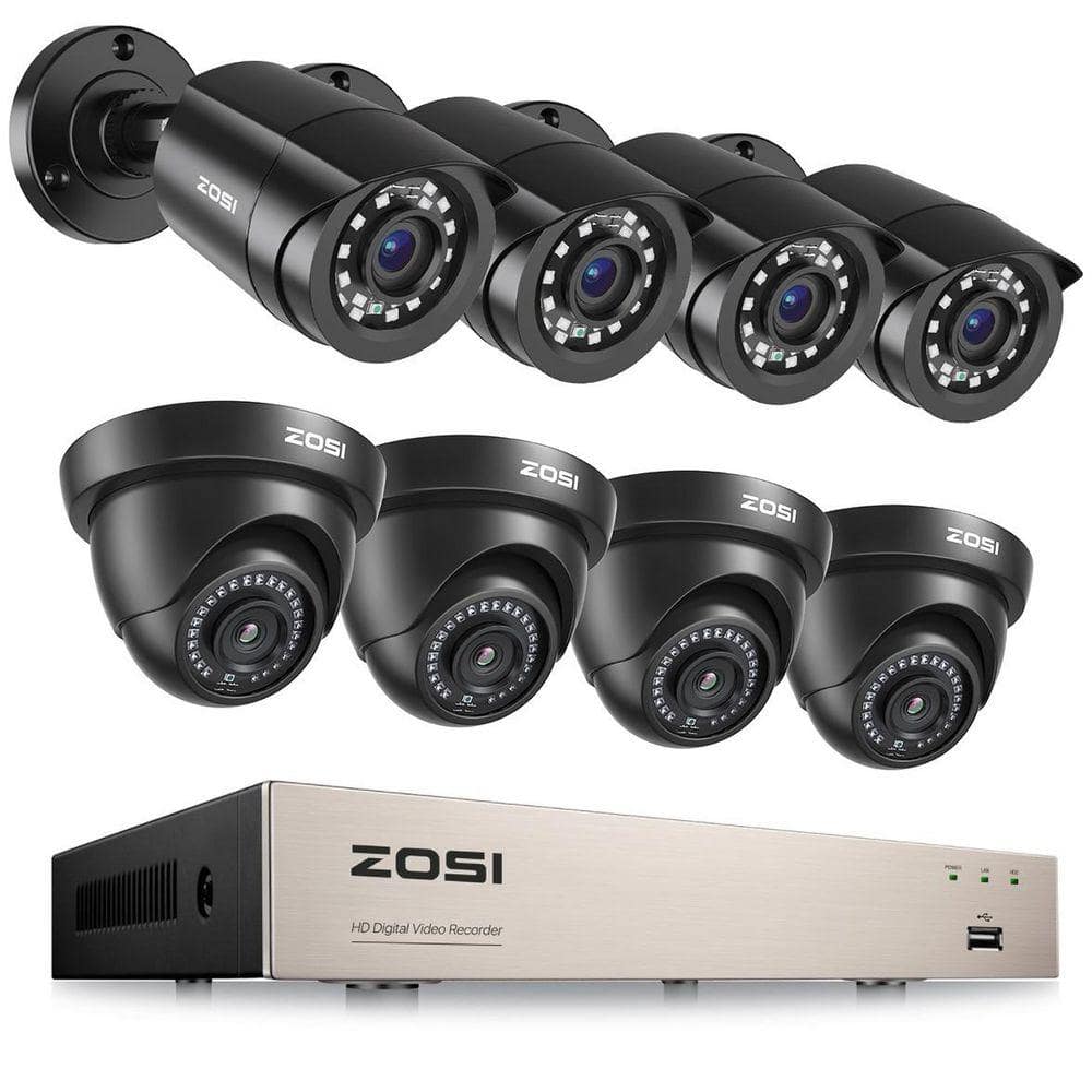 ZOSI H.265 Plus 8-Channel 3K-Lite DVR Home Security Camera System with 8 Wired 1080P FHD Outdoor Bullet/Dome Cameras Black (1)