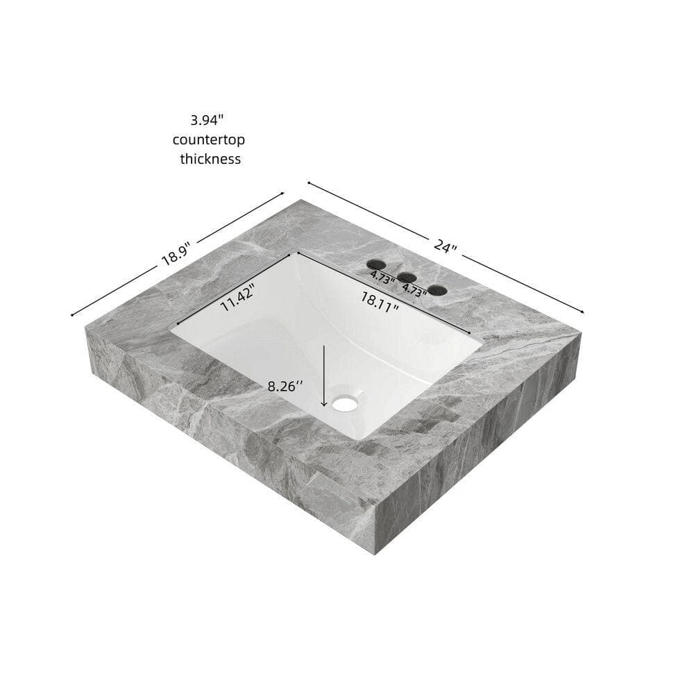 LIVACA 24 in. x 18.9 in. Drop-In Sink Bathroom Sink in Light Gray Sintered Stone with Drop-In Ceramic Basin (2)