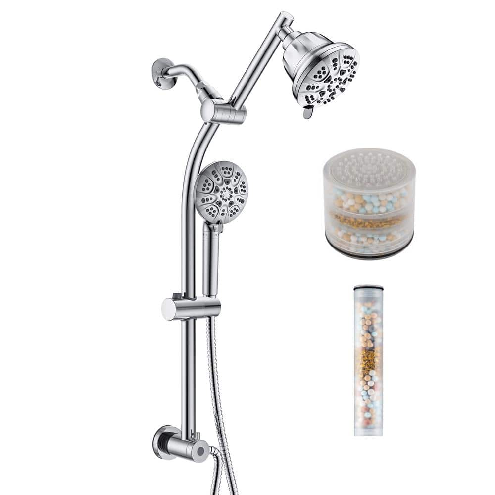 Westbrass Drill-Free Adjustable Slide Bar with Diverter with Filtered Shower Head and Hand Shower, Polished Chrome (1)