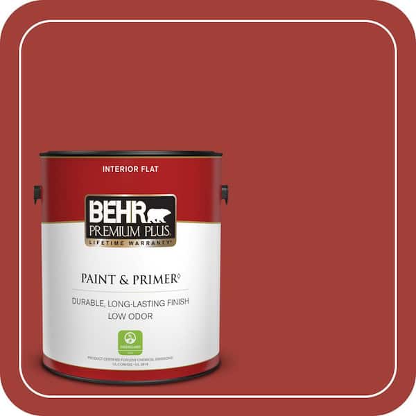 BEHR PREMIUM PLUS 1 gal. #PPU2-16 Fire Cracker Flat Low Odor Interior Paint & Primer (2)