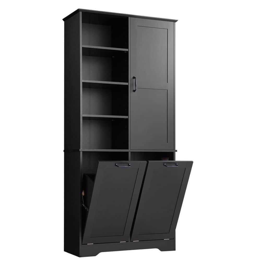 Tenleaf 31 in. W 14 in. D 68 in. H Wood Linen Cabinet Storage Cabinet with Tilt-Out Laundry and Adjustable Shelf