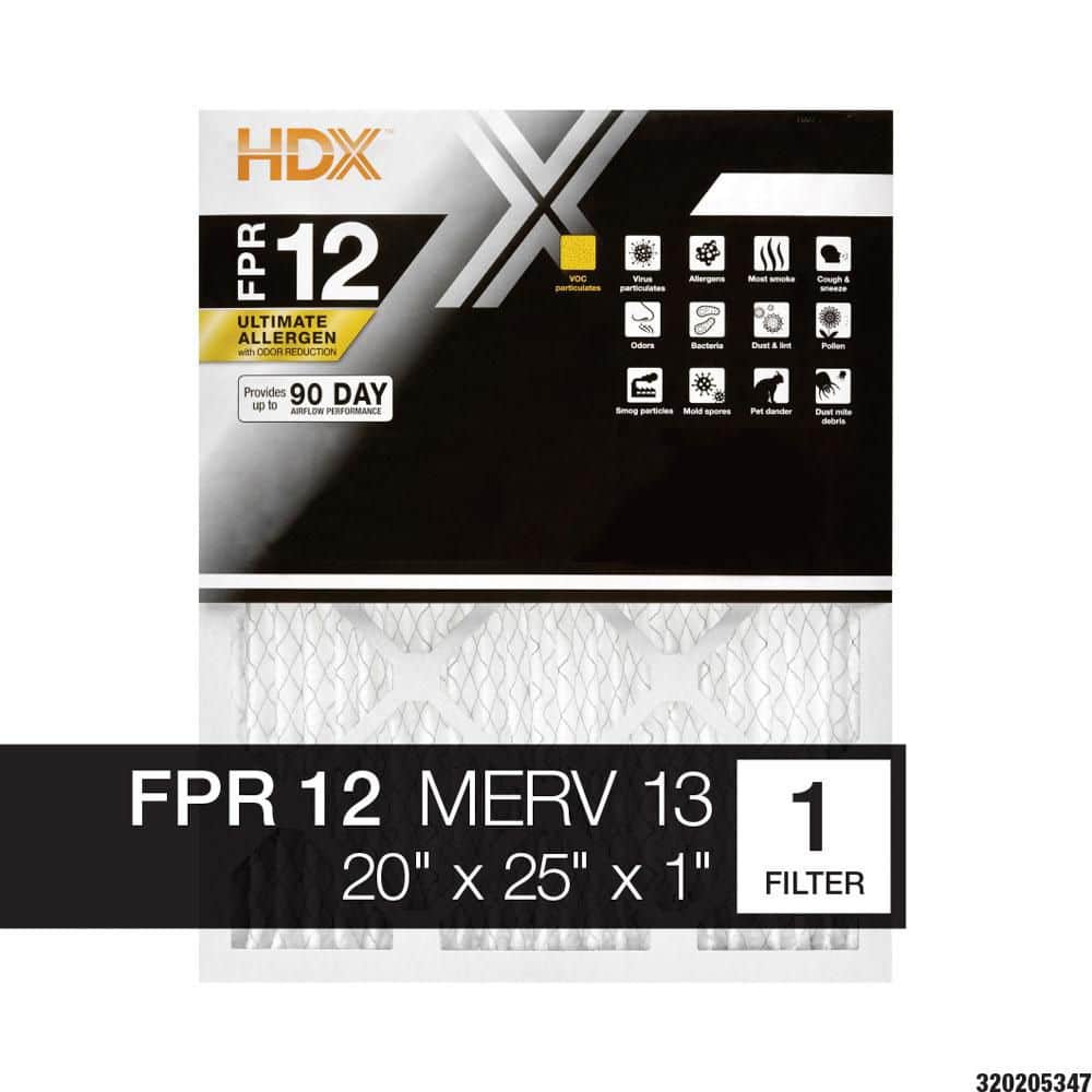 HDX 20 in. x 25 in. x 1 in. Ultimate Allergen Pleated Air Filter FPR 12, MERV 13 (1)