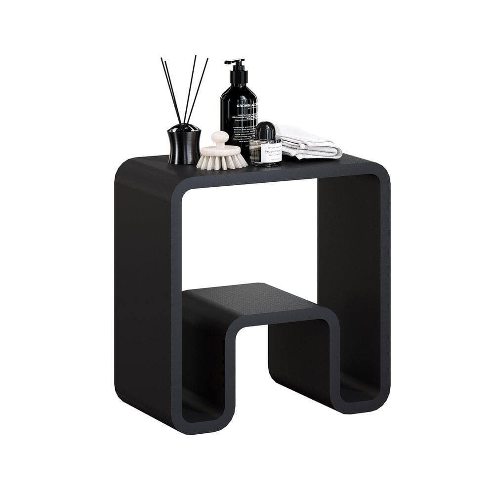 VANITYFUS 9.06 in. W Concave Solid Surface Artistic Shower Stool Free-standing Waterproof Vanity Seat in Matte Black (2)