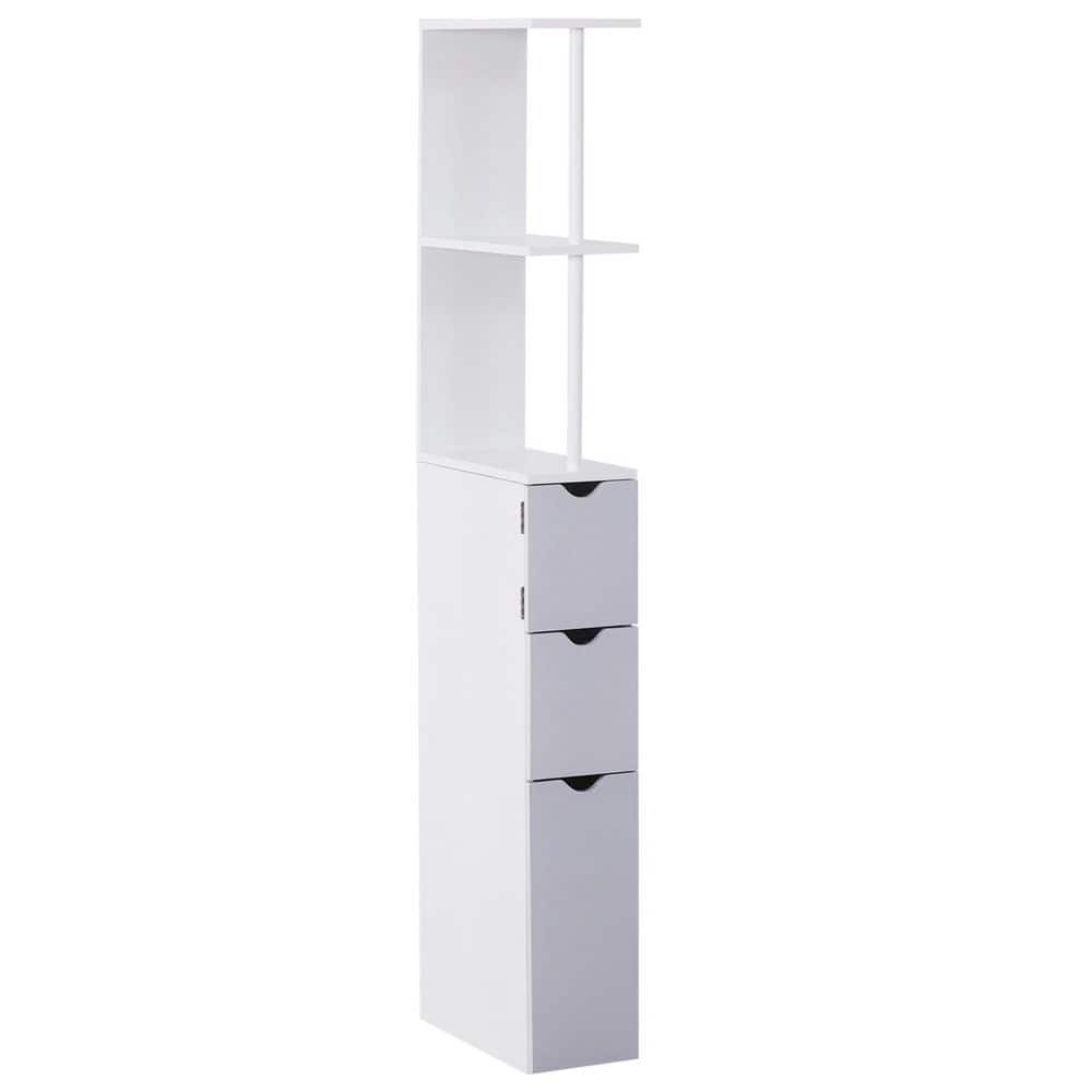Lycvki 13 in. W x 6 in. D x 53.75 in. H White Wood Linen Cabinet with 2 Shelves and Drawers for Bathroom (1)