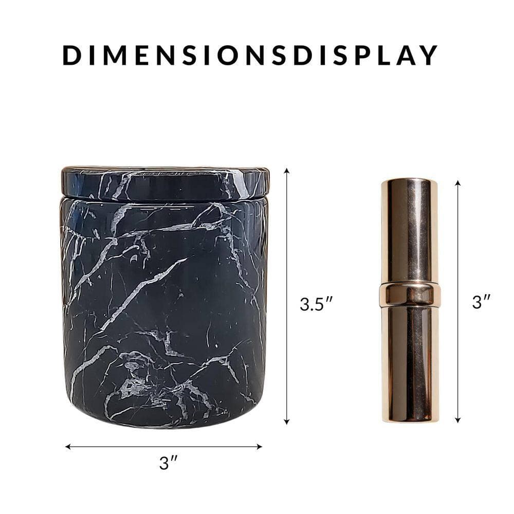 KHKFY Natural Black Marble Cotton Swab Holder Canister with Lid High-Capacity Bathroom Organizer Jar for Vanity (3)