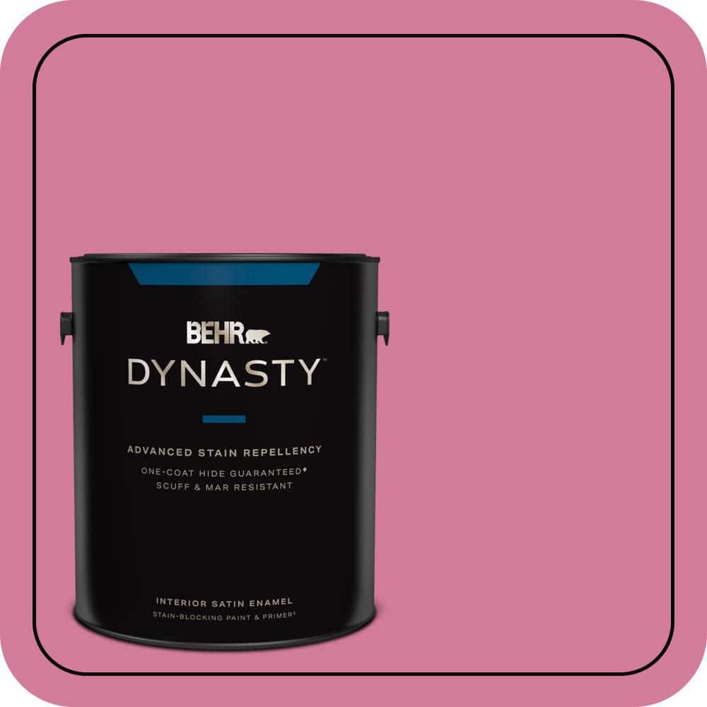 BEHR DYNASTY 1 gal. #P130-5 Little Bow Pink Satin Enamel Interior Stain-Blocking Paint and Primer
