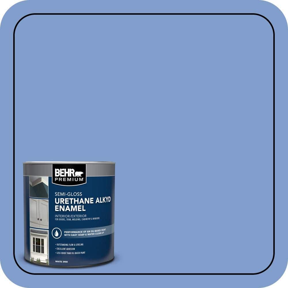 BEHR PREMIUM 1 qt. #BIC-09 Caribbean Sky Semi-Gloss Enamel Urethane Alkyd Interior/Exterior Paint (1)