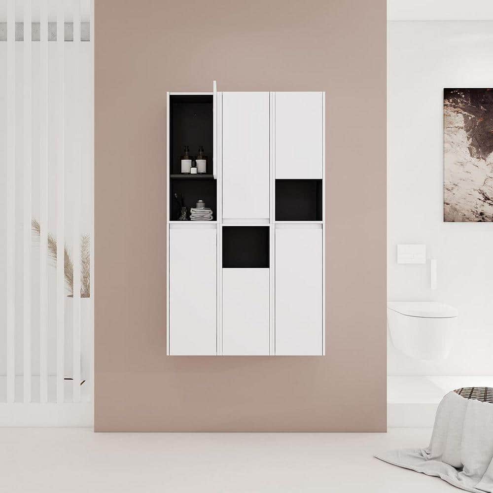 UPIKER Modern 35.43 in. W x 9.8 in. D x 59 in. H Bathroom Storage Wall Cabinet in White (1)