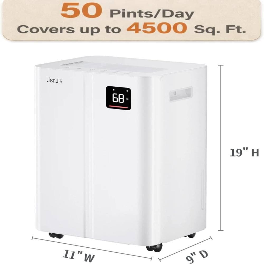 Stbine 50 Pint Dehumidifier for 4500 Sq Ft Basement Quiet 40dB Continuous Drain Timer Child Lock Portable (3)