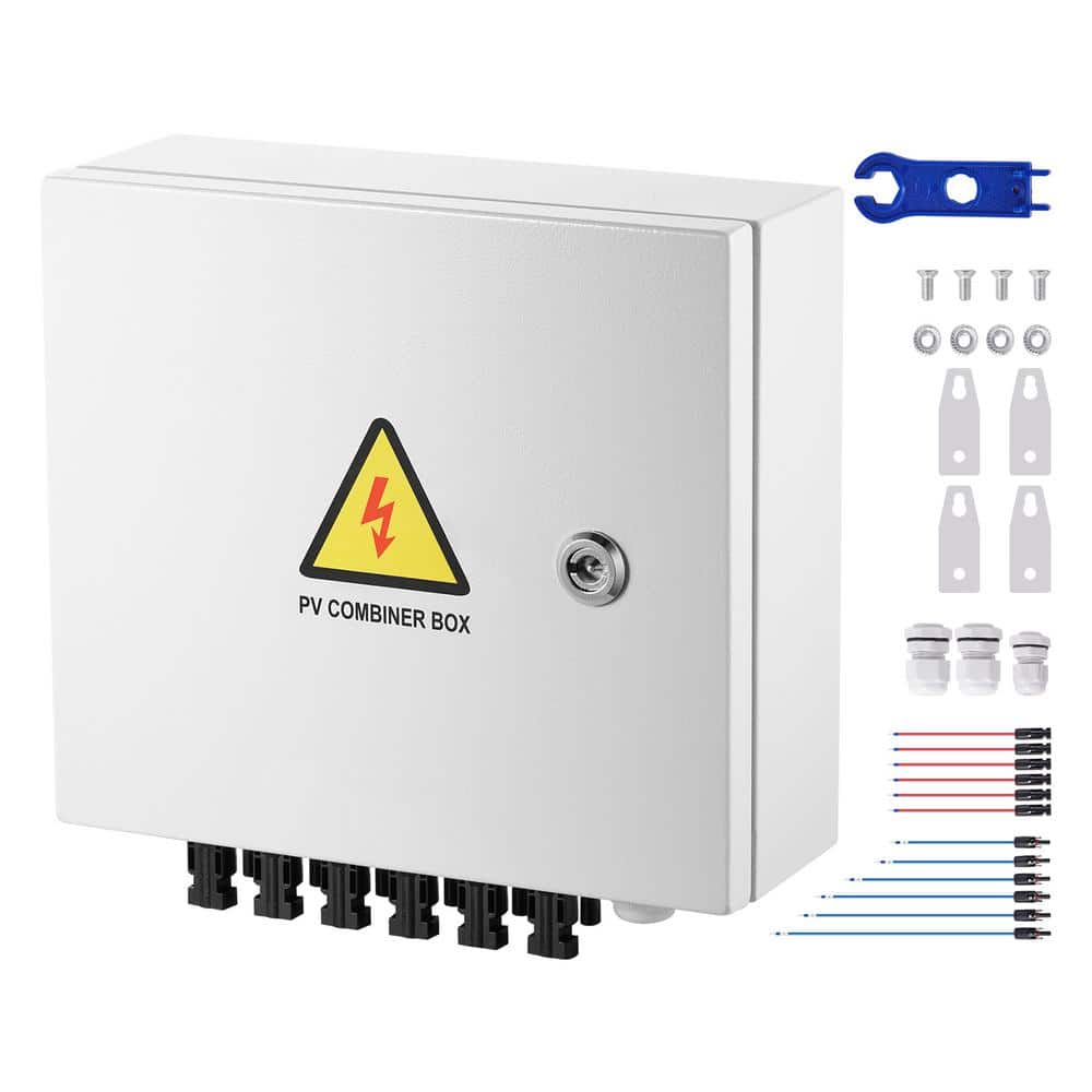SVOPES 6-String PV Combiner Box, 15 Amp Fuse, 125 Amp Breaker, Lightning Arrester and Solar Connector, Steel Case, IP65 (1)