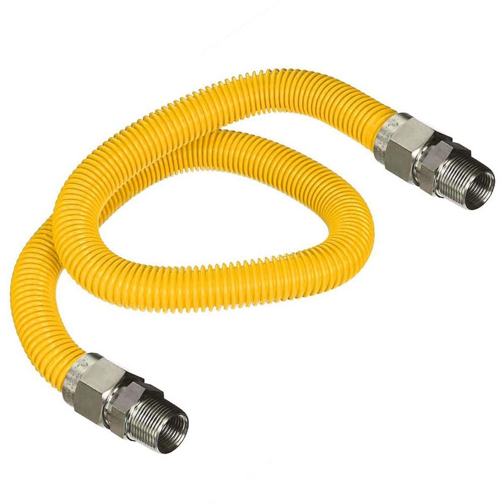 PLUMBFLEX 18 in. Gas Connector with Fittings, Yellow Coated Gas Connector, 5/8 in. OD, 3/4 in. MIP x 3/4 in. MIP Connection (1)