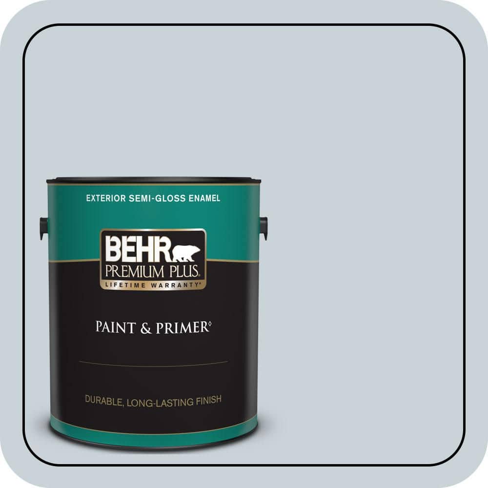 BEHR PREMIUM PLUS 1 gal. #N480-1 Light Drizzle Semi-Gloss Enamel Exterior Paint & Primer