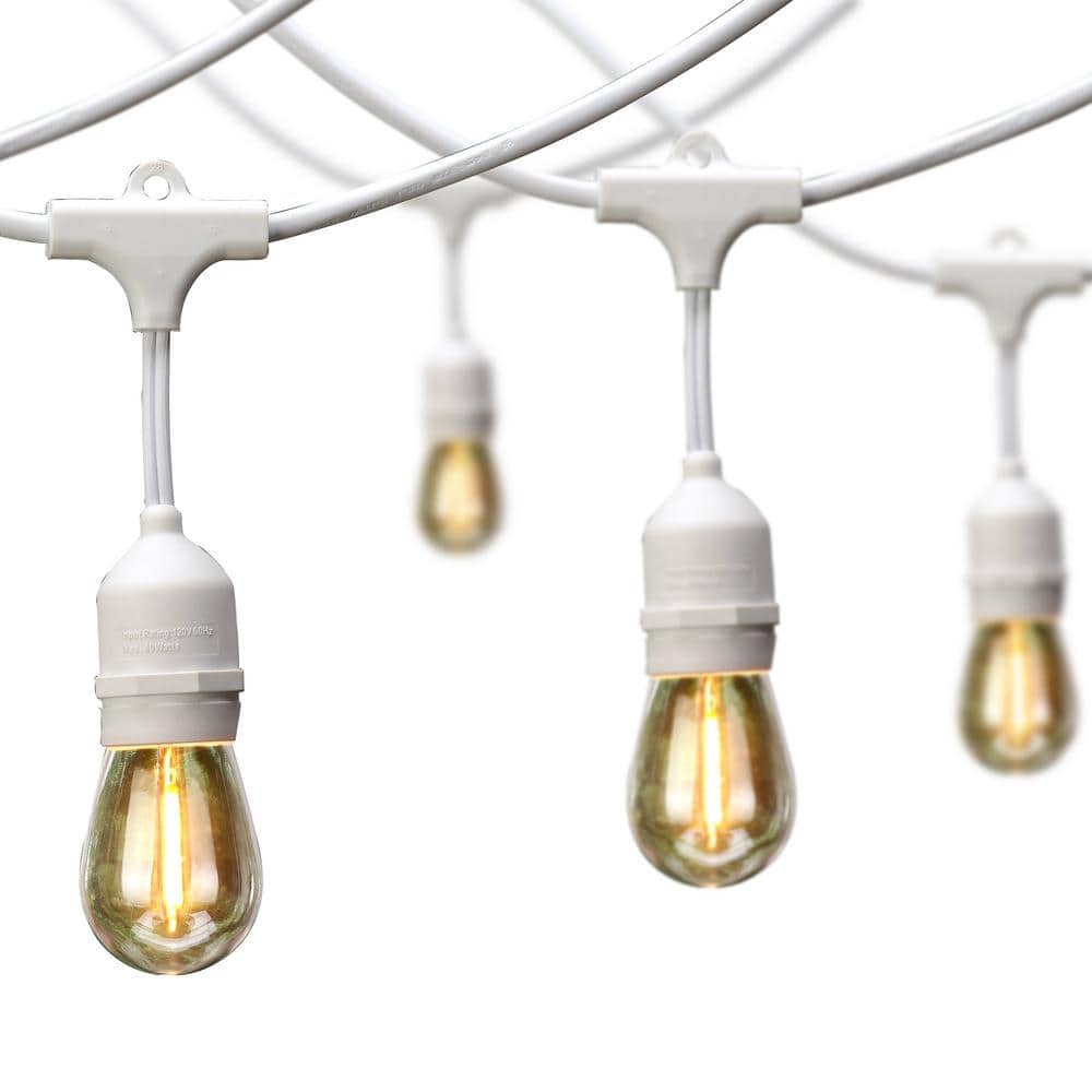 Hampton Bay 12-Light 24 ft. Indoor/Outdoor Plug-In Edison Bulb String Light with S14 Single Filament LED Bulbs in White Cord (4)