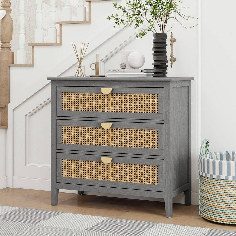 Unbranded 31.5 in. W x 14.96 in. D x 30.51 in. H Gray Linen Cabinet 3-Drawer  Storage Cabinet Suitable for bedroom, living room (2)