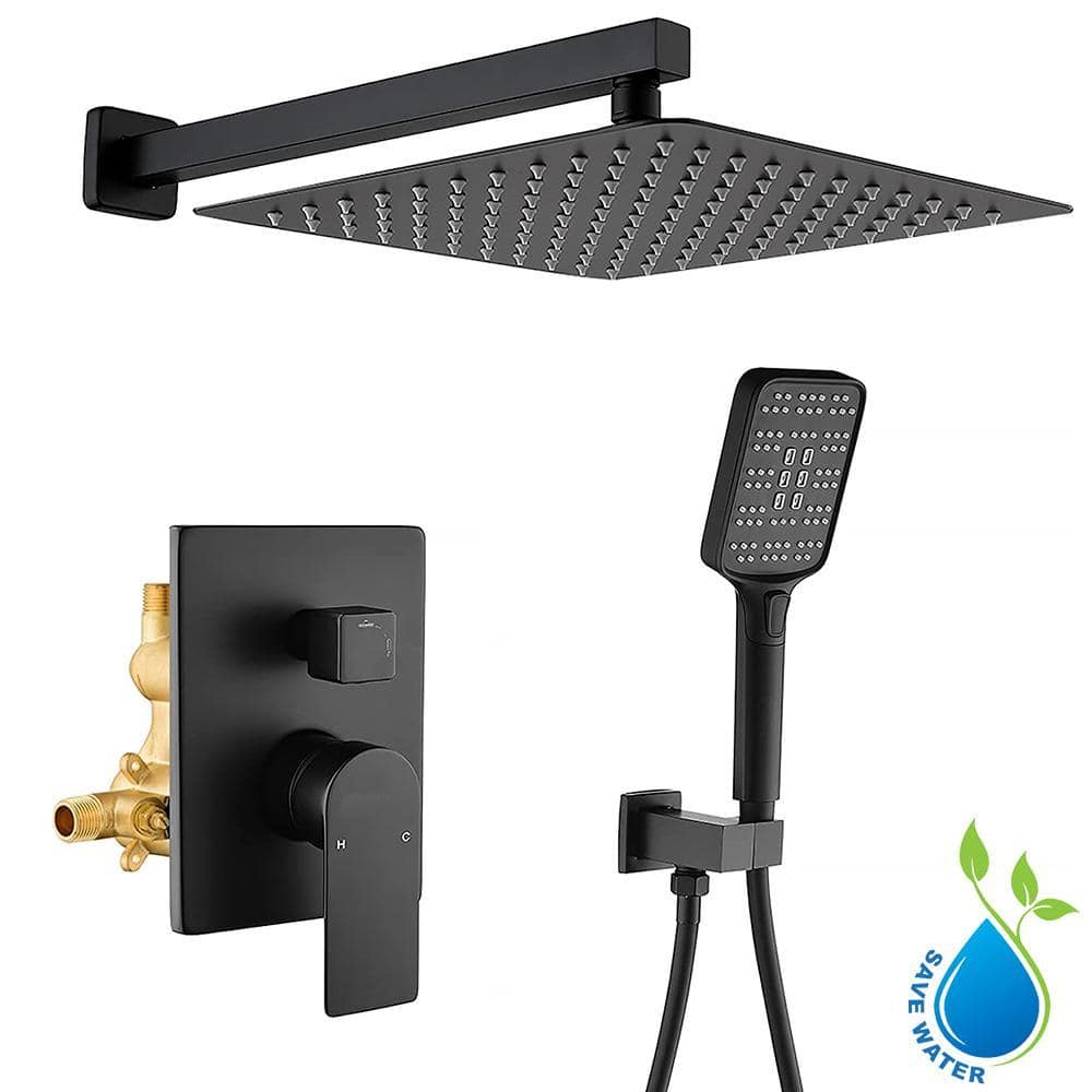 UKISHIRO Semi Single-Handle 3-Spray Square High Pressure Shower Faucet and Hand Shower in Spot Resistant Black (Valve Included)