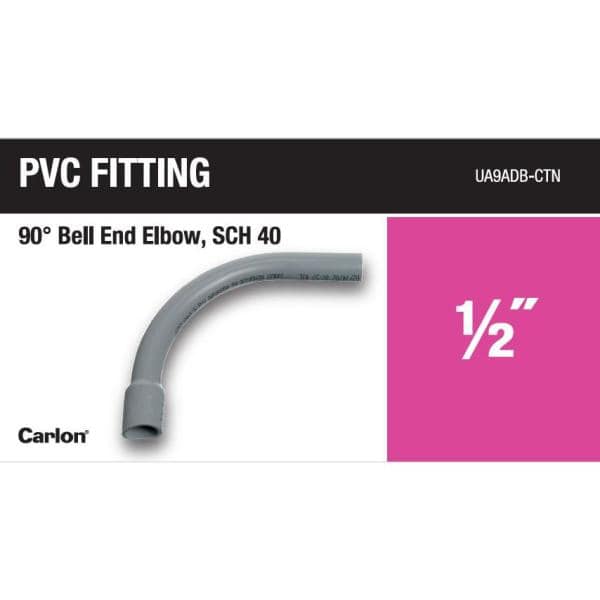Carlon 1/2 in. 90° Schedule 40 Electrical PVC Belled End Standard Radius Elbow (Case of 40) (UA9ADB-40-HD) (2)