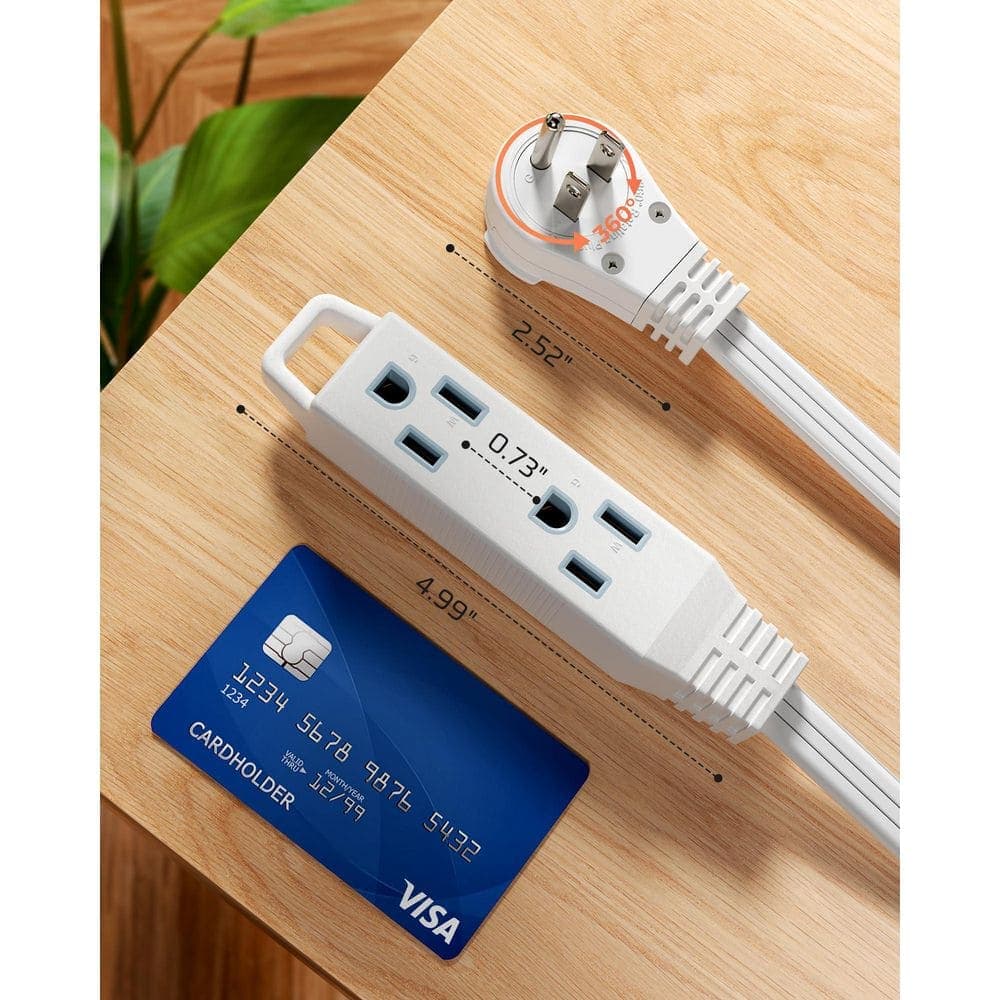 Unbranded 6 ft. 16 AWG 3-Conductor SPT-3 Indoor Extension Cord with 360° Rotating Flat Plug Tri-Tap Lighted End White (2)