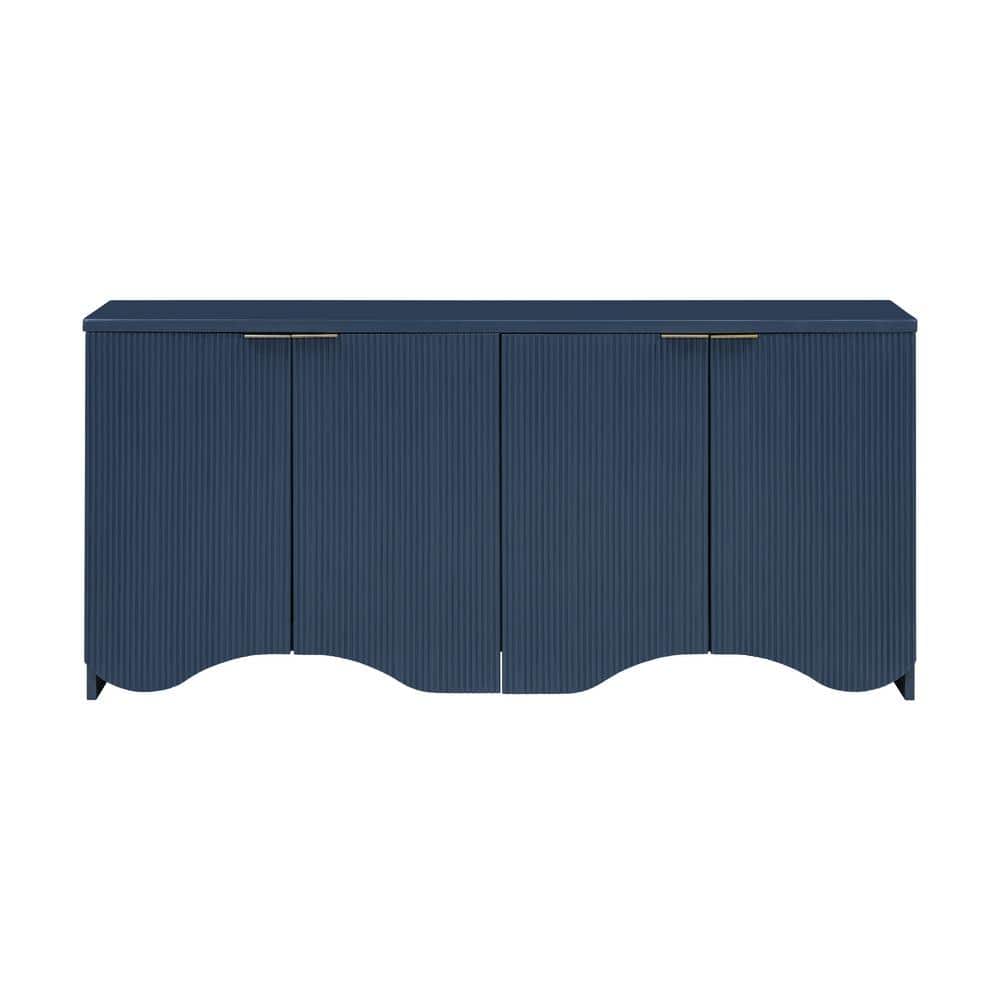 Unbranded 63.2 in. W x 15.7 in. D x 29.5 in. H Navy Blue Linen Cabinet with Vertical Stripes, Wavy Design and 4 Doors (1)