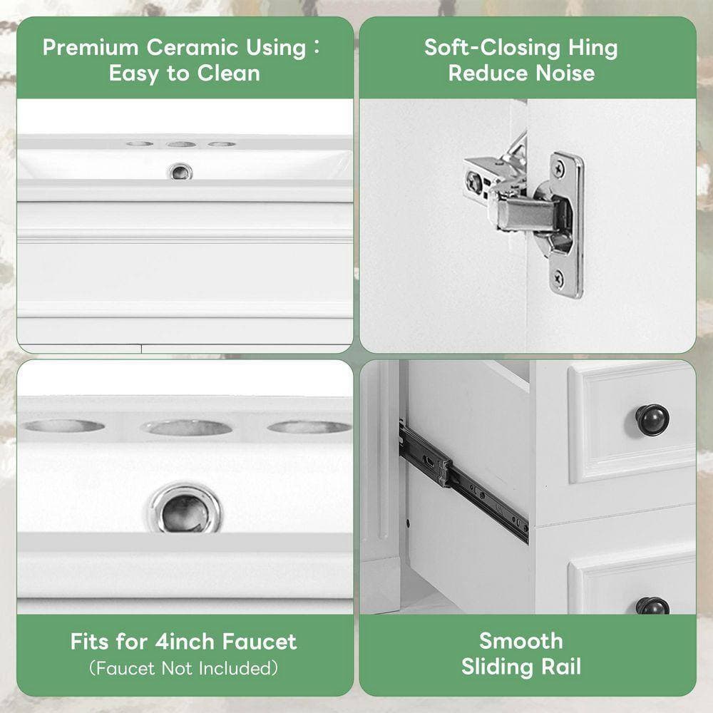 COWLOWN 24 in. W x 18.3 in. D x 34 in. H Bathroom White Linen Cabinet (3)