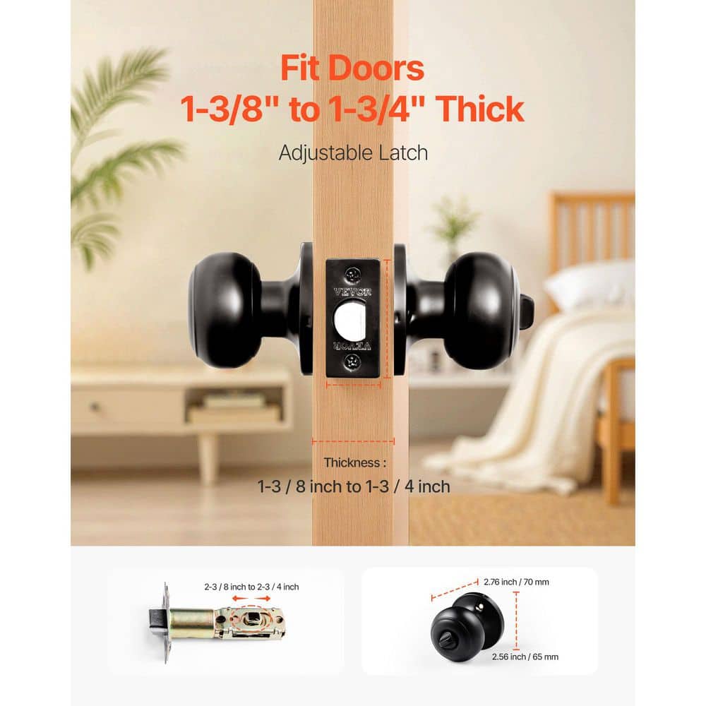 VEVOR 6 Pack Black Door Knobs, Privacy Door Knob with Round Ball, Keyless Exterior and Thumb Turn Lock Interior, Latches (2)