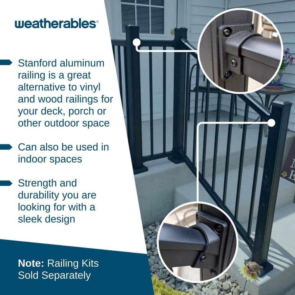 Weatherables Stanford Textured Black Aluminum Stair Railing Bracket Kit 4-Piece (2)