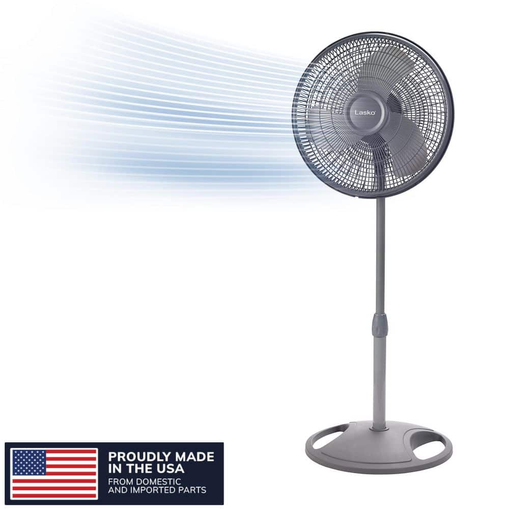 Lasko 16 in. 3 Speed Oscillating Pedestal Fan with Adjustable Height, Easy Assembly, and Quiet Cooling for Any Room in Gray