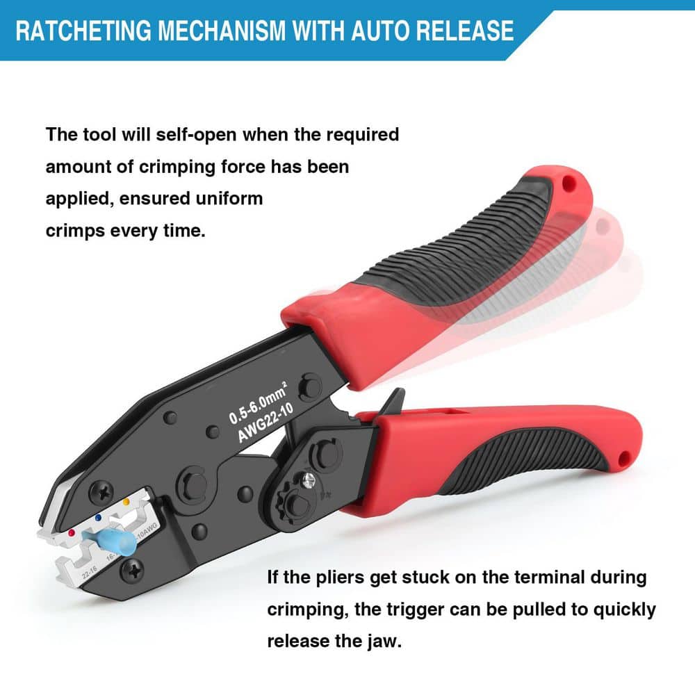 Unbranded Hand Tool Type Crimping Tool with Ratcheting Structure and Adjustable Compression for Wire Terminals 6-Piece Set (2)
