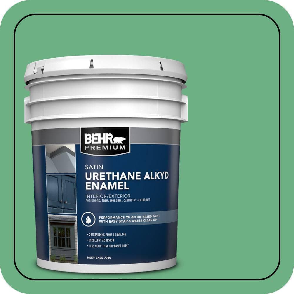BEHR PREMIUM 5 gal. #P410-5 Lily Pads Urethane Alkyd Satin Enamel Interior/Exterior Paint