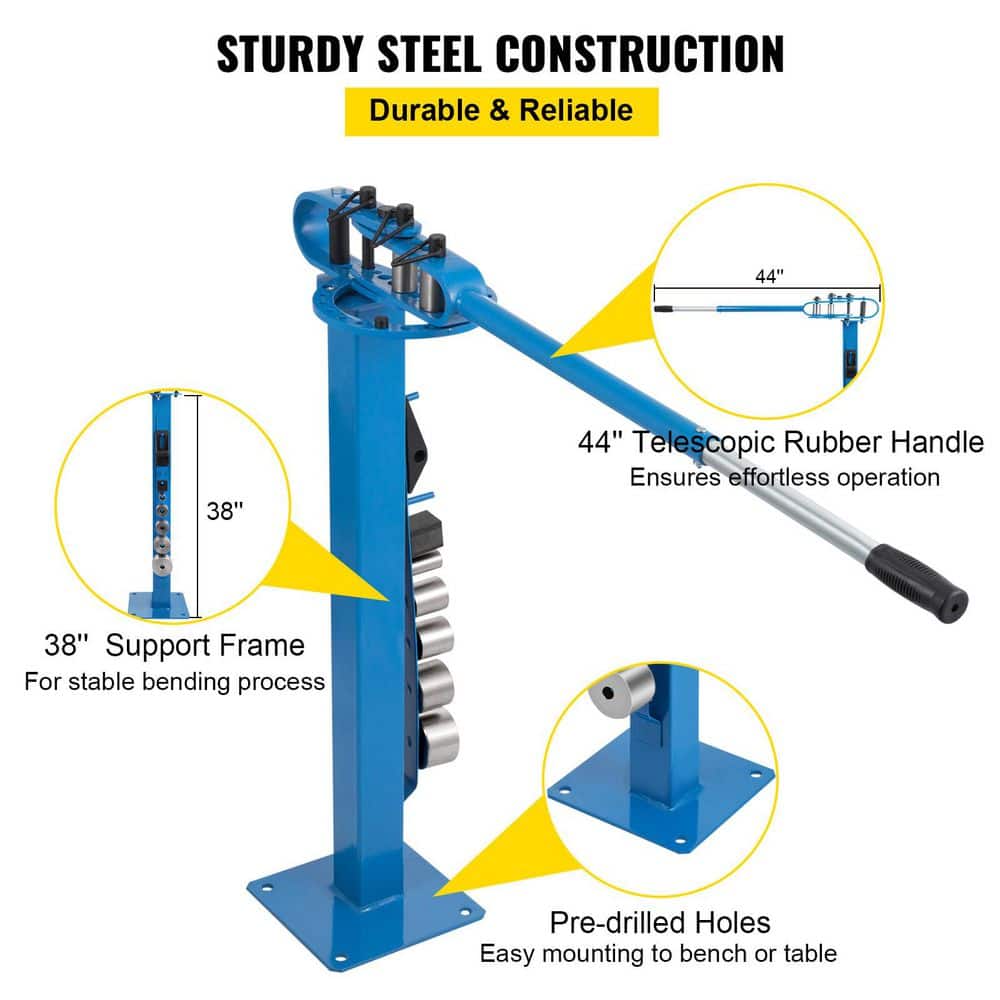 SKYSHALO YP-38 Metal Bender with Floor Stand, 7 Dies for Bending Flat Bar and Square Rods, Heavy Duty, 1 in. to 3 in. Pipe Bender (3)