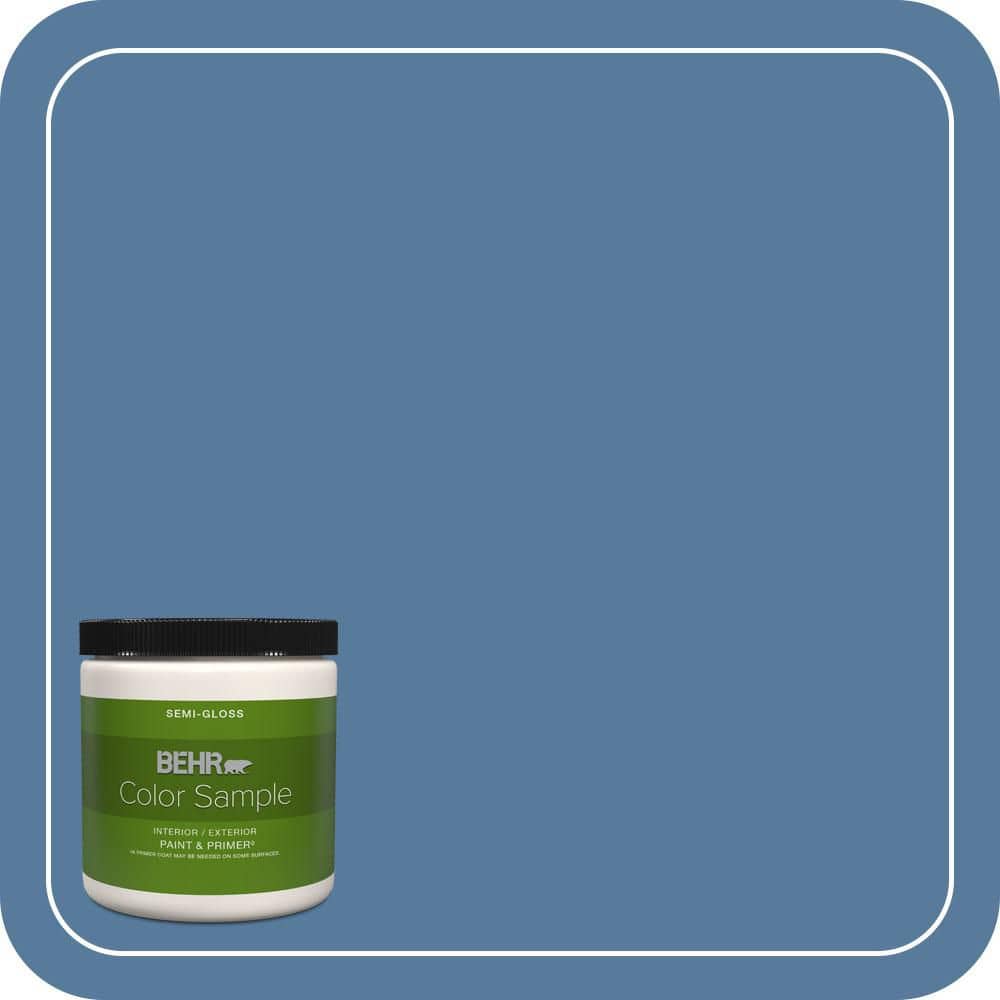 BEHR PREMIUM PLUS 8 oz. #PPU14-02 Glass Sapphire Semi-Gloss Interior/Exterior Paint & Primer Color Sample