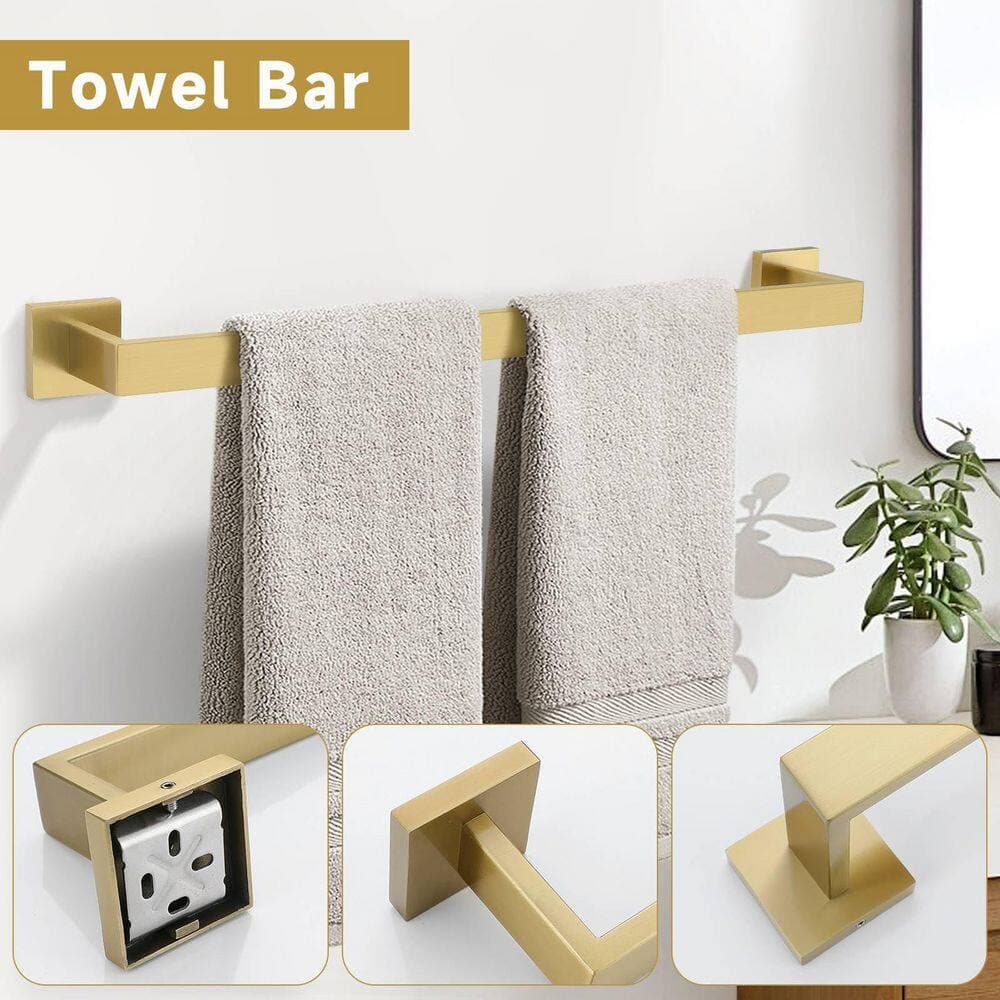 LAIFUCAM 10-Piece Bathroom Hardware Set with Towel Bar, Ring, Hooks, Toilet Paper Holder in Brushed Gold Finish (2)