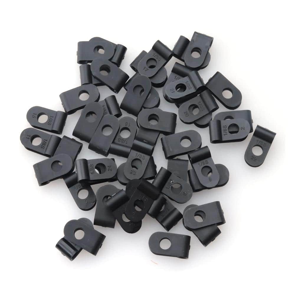 Unbranded 50-Piece 1/8 in Nylon R-Type Cable Clamps Black Screw-Mount Wire Clips for Cord, Tube and Cable Routing