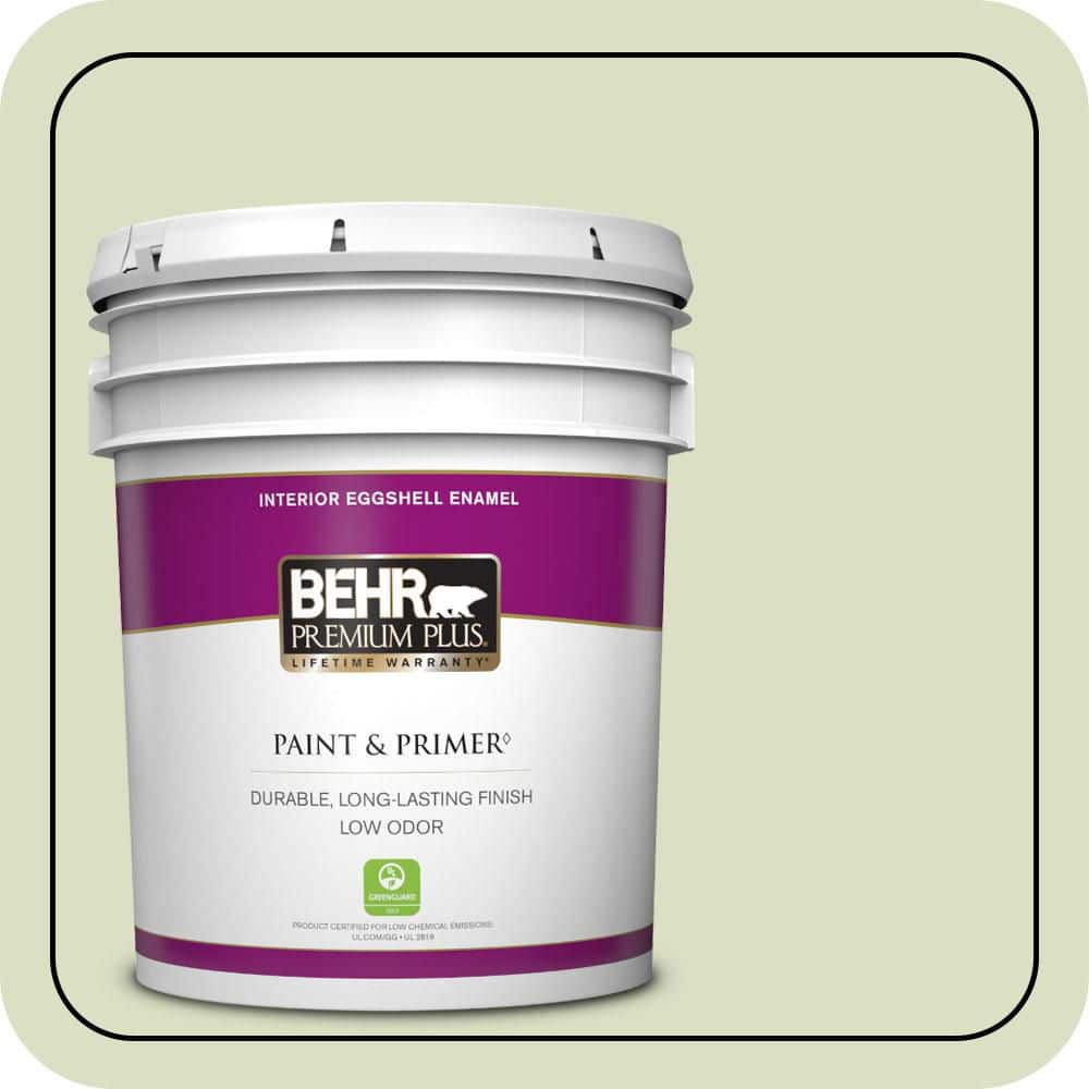 BEHR PREMIUM PLUS 5 gal. #MQ3-47 Airy Green Eggshell Enamel Low Odor Interior Paint & Primer