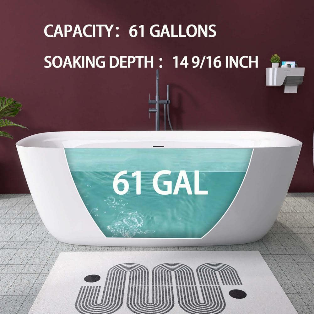 TCYO 67 in. x 31 in. Acrylic Freestanding Soaking Bathtub with Center Drain in Gloss White (2)