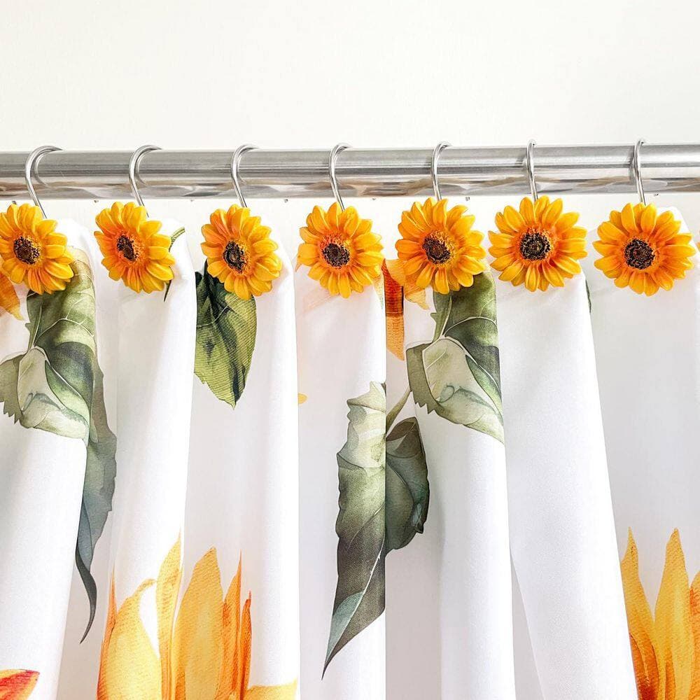 KHKFY Stainless Steel Sunflower Shower Curtain Hooks Set of 12 Rust-Resistant Decorative Rings (2)