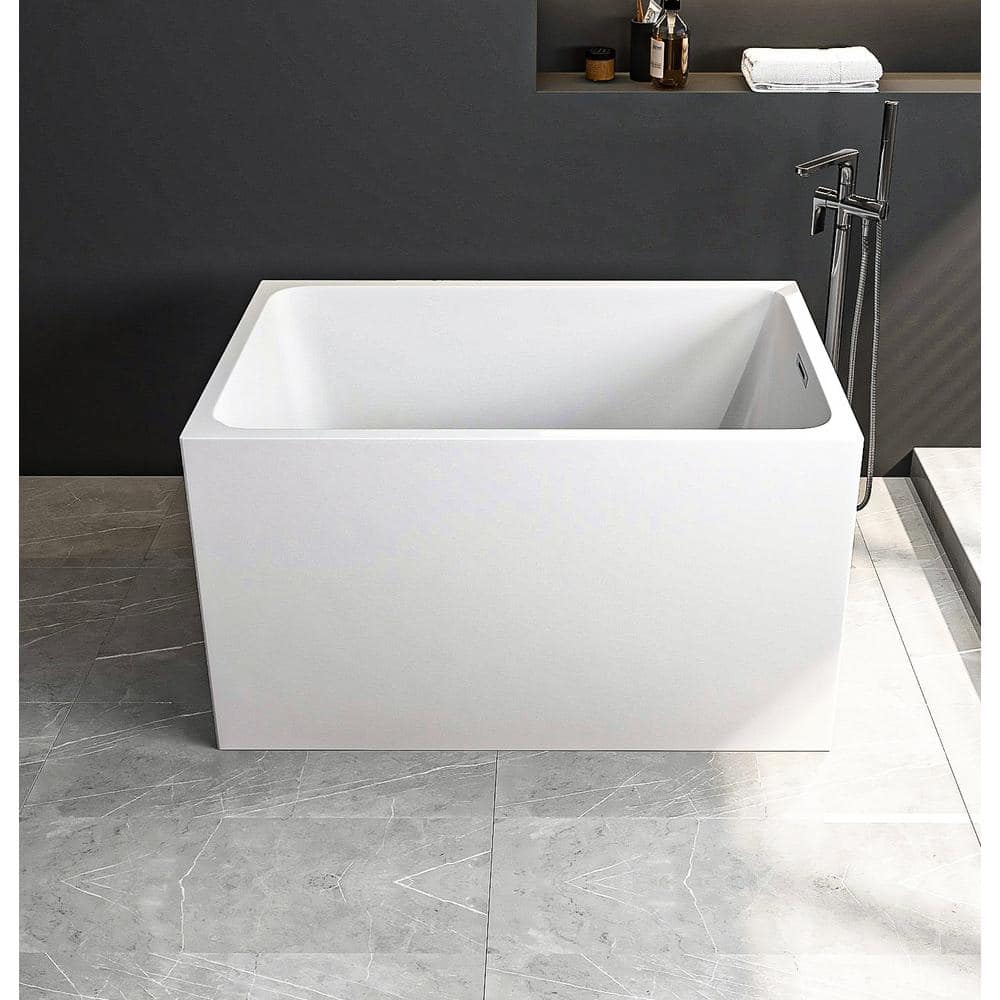 cadeninc 43 in. x 28 in. Acrylic Rectangle Freestanding Soaking Bathtub in White with Chrome Overflow and Pop-Up Drain (2)