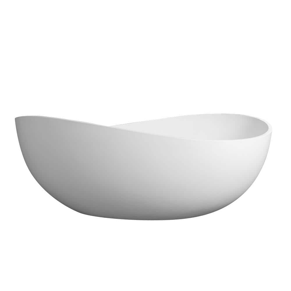 Dimakai 63 in. x 37.4 in. Oval Soaking Double Slipper Bathtub with Center Drain in White Stone Resin