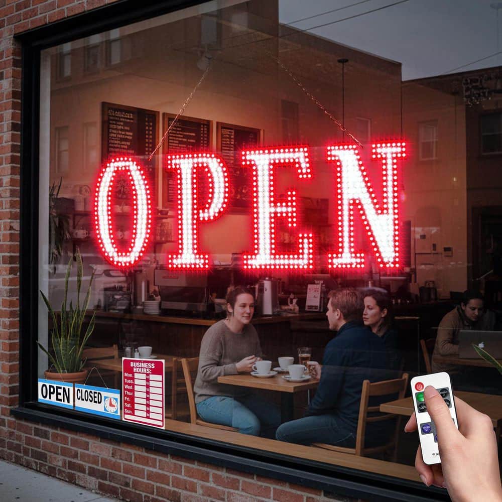 Afoxsos LED Open Sign Flashing Red White Series Ultra Bright Aluminum Commercial Door Window Hanging Business Sign (3)