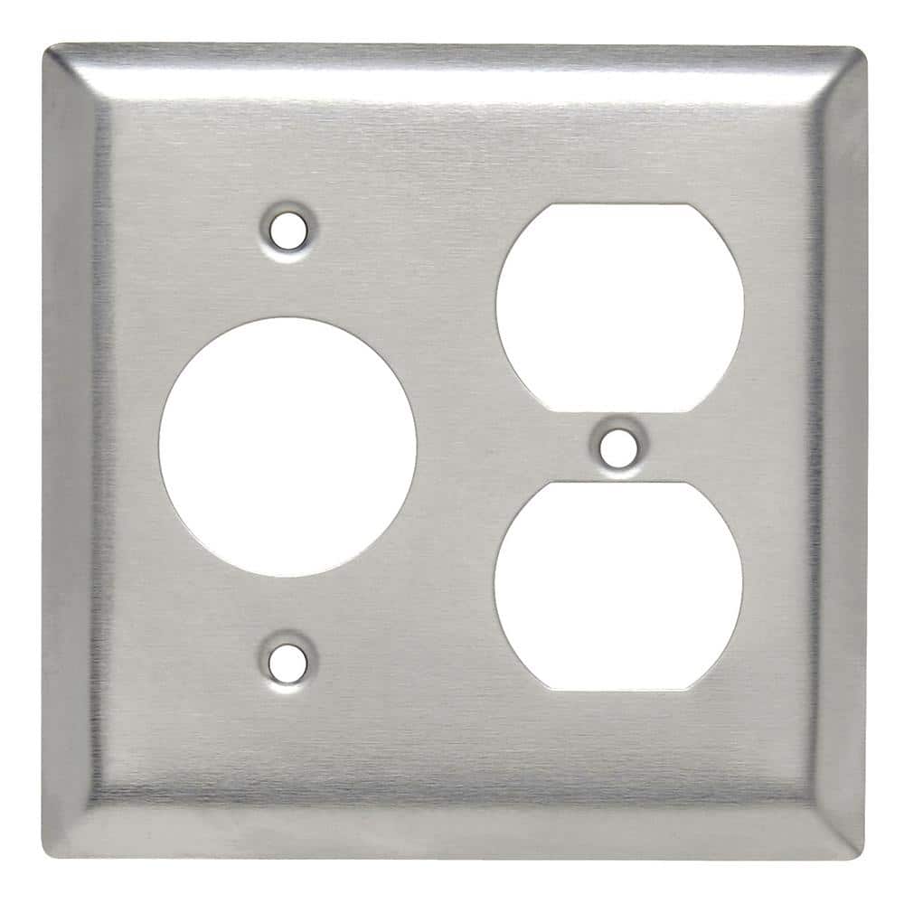 Legrand Pass & Seymour 302/304 S/S 2 Gang 1 Single Outlet 1 Duplex Wall Plate, Stainless Steel (1-Pack) (1)