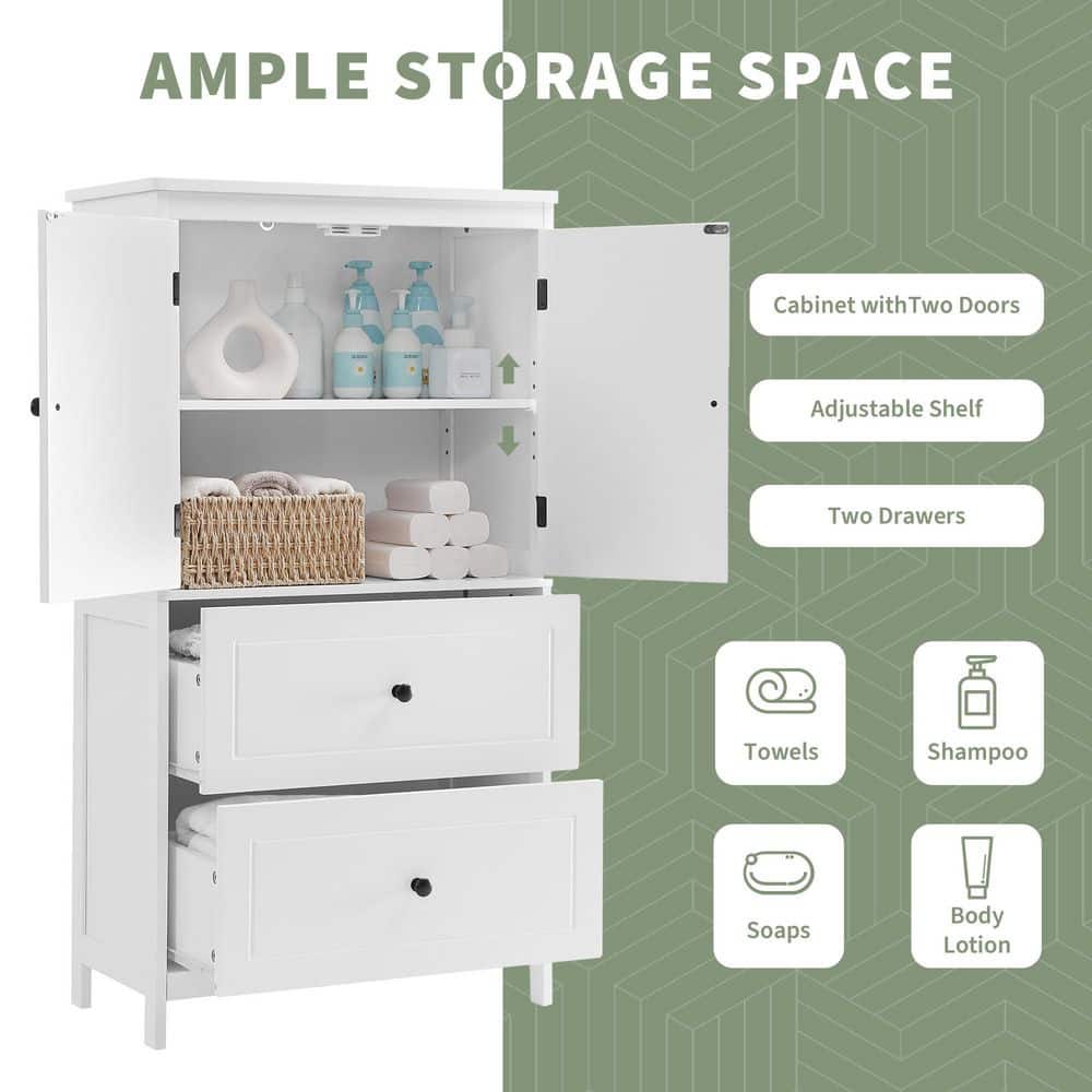 Runesay 23.6 in. W x 11.8 in. D x 43.3 in. H White Wood Freestanding Floor Storage Linen Cabinet with 2-Door and 2-Drawer (2)