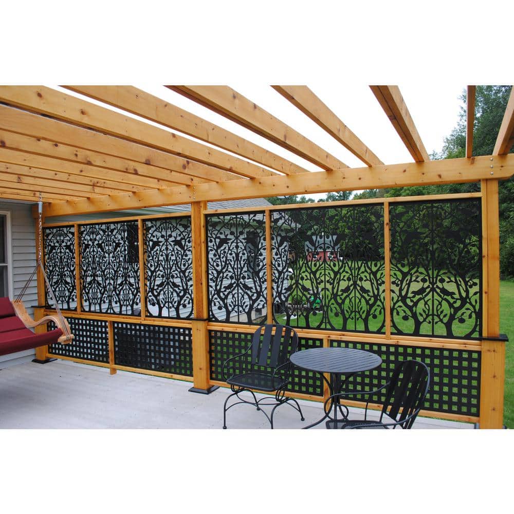 Acurio Latticeworks Tree of Life 4 ft. x 32 in. Black Vinyl Decorative Screen Panel (3)