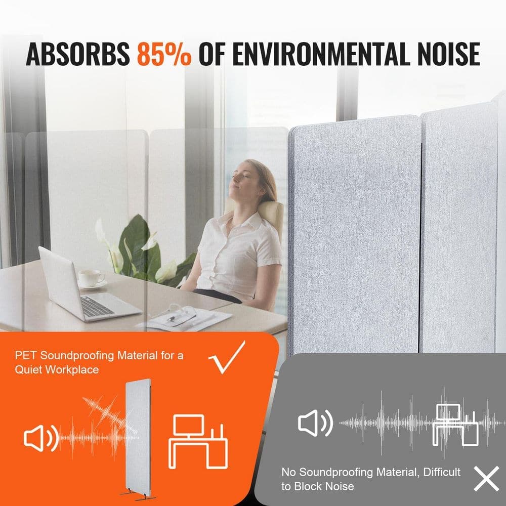 SVOPES 2 ft. Room Divider, 3-Panel PET Polyester Soundproof Screen, Folding Privacy Partition for Room Separation, Grey (3)