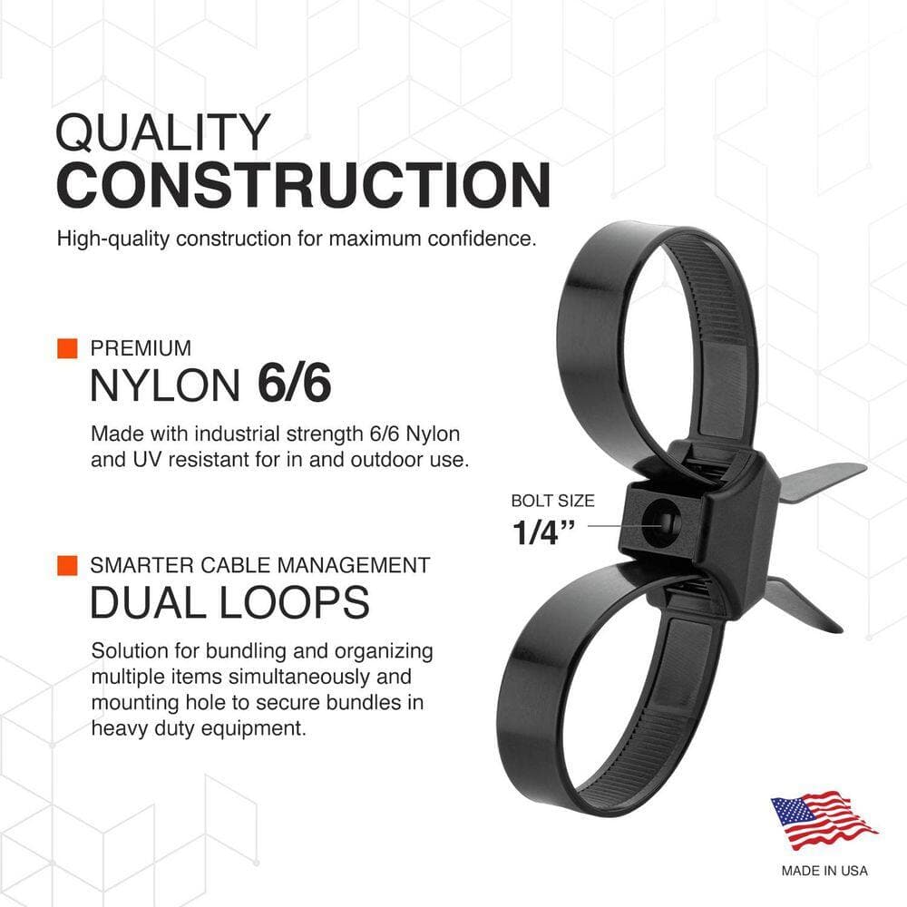 TR Industrial 13 in. Contractor Series Dual Loop Impact-Resistant Heat-Stabilized UV Cable Ties in Black (10-Piece) (3)