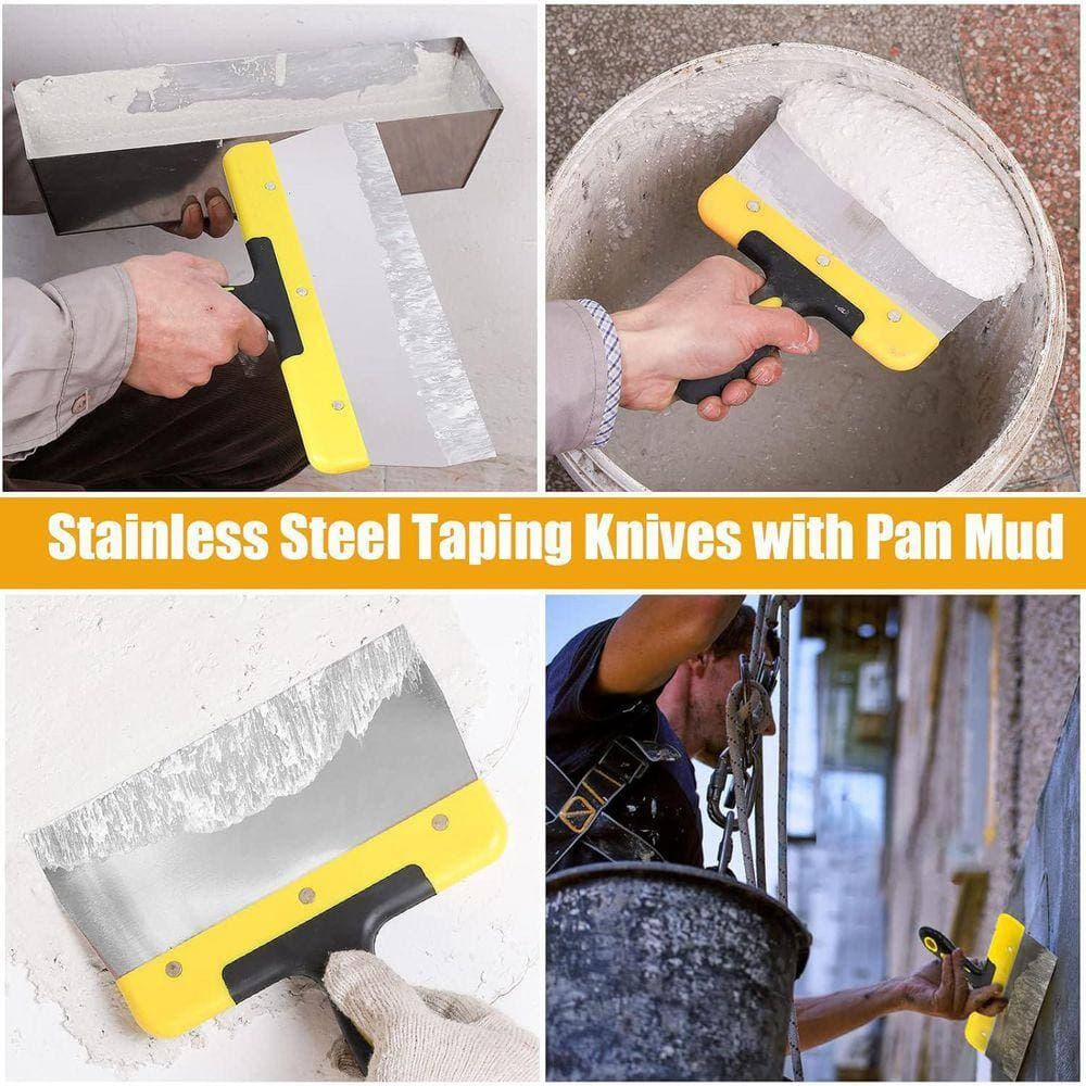 KIWDZFU 12 Stainless Steel Joint Taping Knife with Ergonomic Handle Drywall Hand Tool Set 8 Pieces (3)