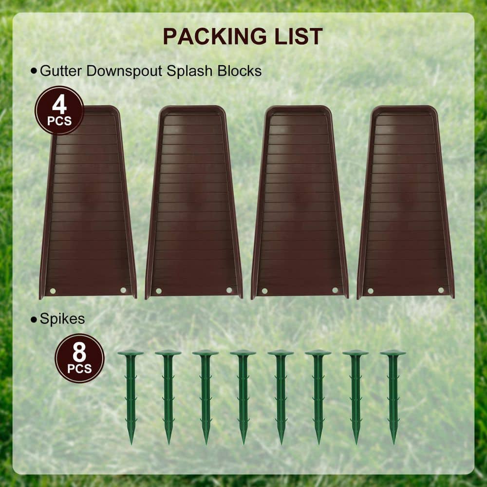OGETFUUR 4 Pack Rain Gutter Downspout Extensions, Rain Gutter Downspout Splash Block for Cement Floor Lawn Ground (Brown) (2)