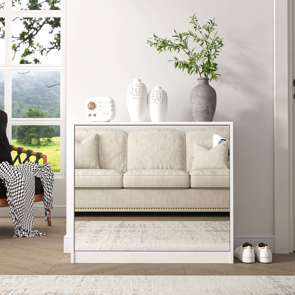 Unbranded 32.67 in. W x 11.81 in. D x 28.74 in. H White Linen Cabinet Shoe Cabinet with Flip Door Design for Entryway and Bedroo (3)